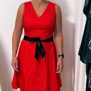 Elegant Red Dress with Black Belt